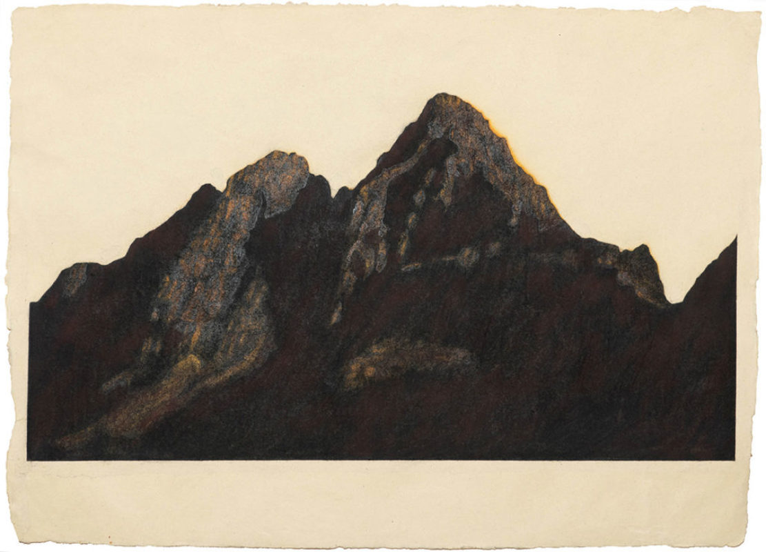 Alpenglow (2018). Charcoal, conté and soft pastel in on khadi paper, 56 x 77.5 cm.