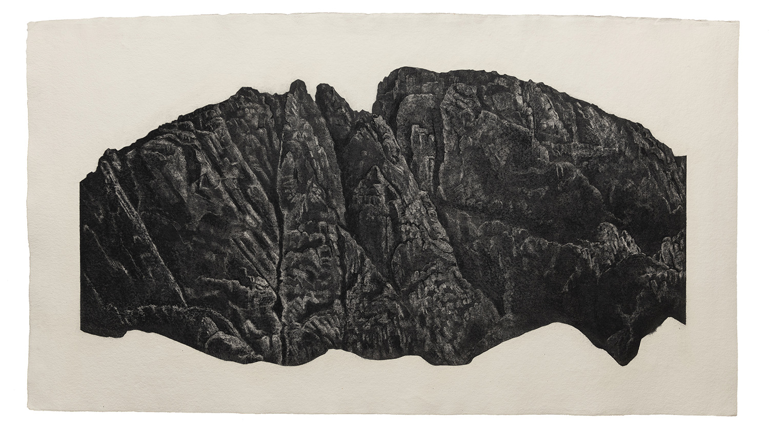 Black Mountain (2018-19). Charcoal and conté on khadi paper, 78 x 140 cm.