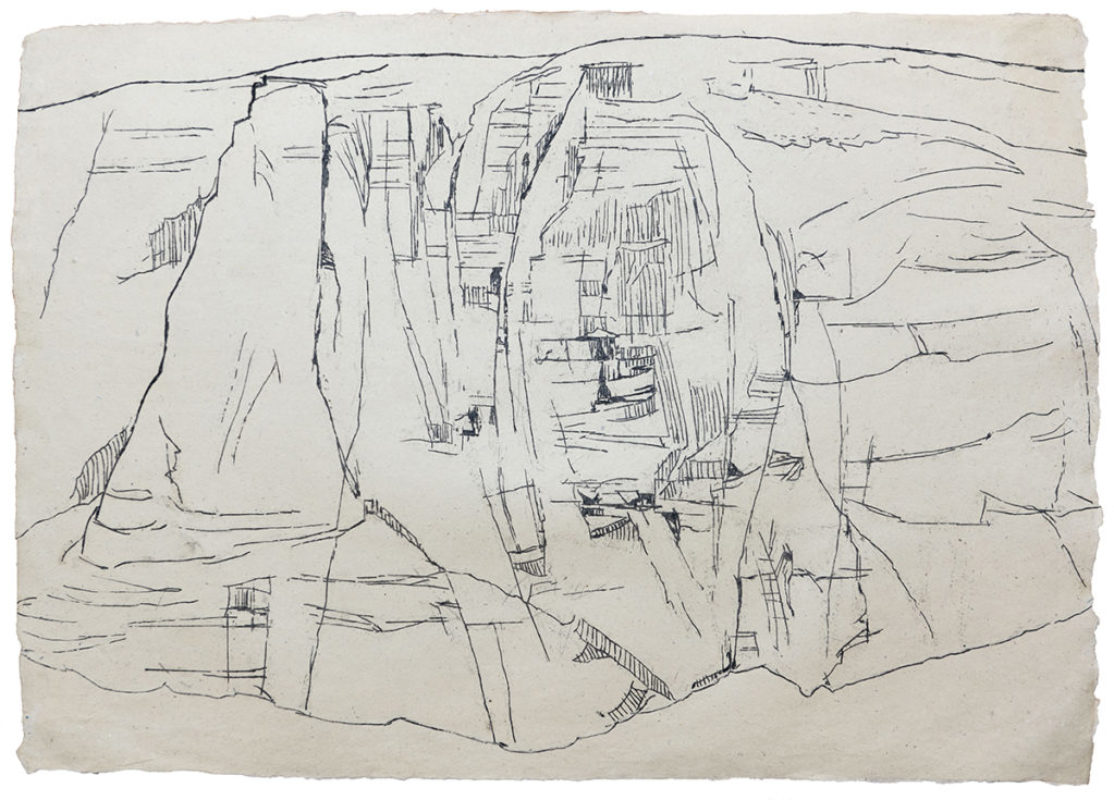 Cairn Gorm 1 (2019). Oil transfer on handmade Indian paper, 56 x 79 cm.