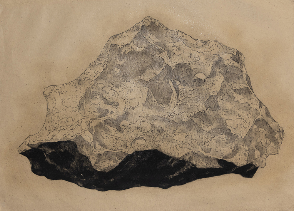 Meteor (2019). Charcoal, conté, pencil on khadi paper, 57 x 79 cm.