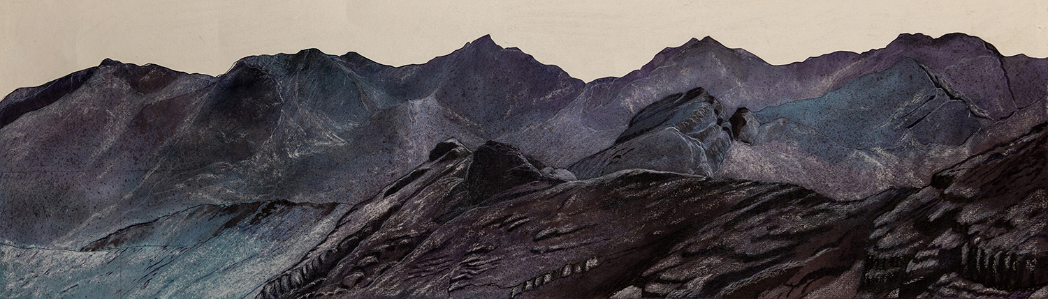 Cullin Ridge (2021). Ink and chalk pencil, 30 x 100 cm.