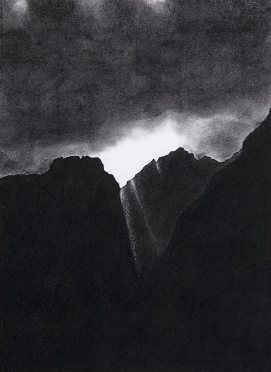 Storm Lifting (2022). Charcoal and conté on khadi paper, 68 x 54 cm.