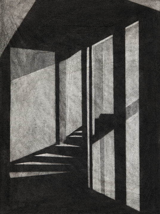 Haus Wittgenstein (2023). Charcoal and conté on paper, 42 x 32 cm.