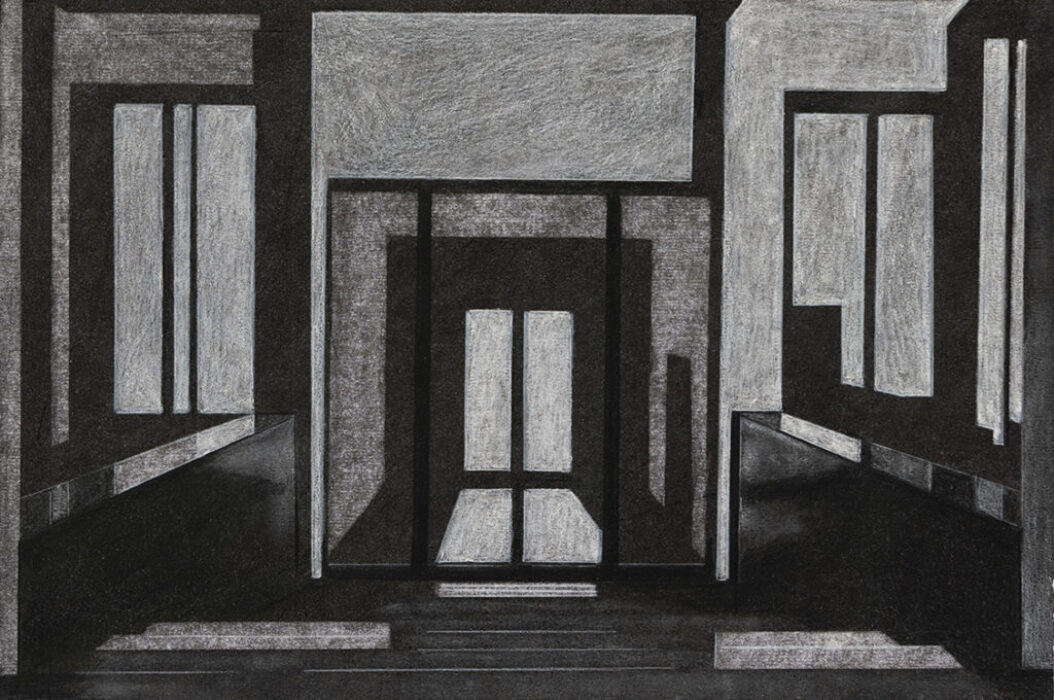Entrance I: Boundary (2023). Charcoal and graphite on paper, 33 x 28 cm.