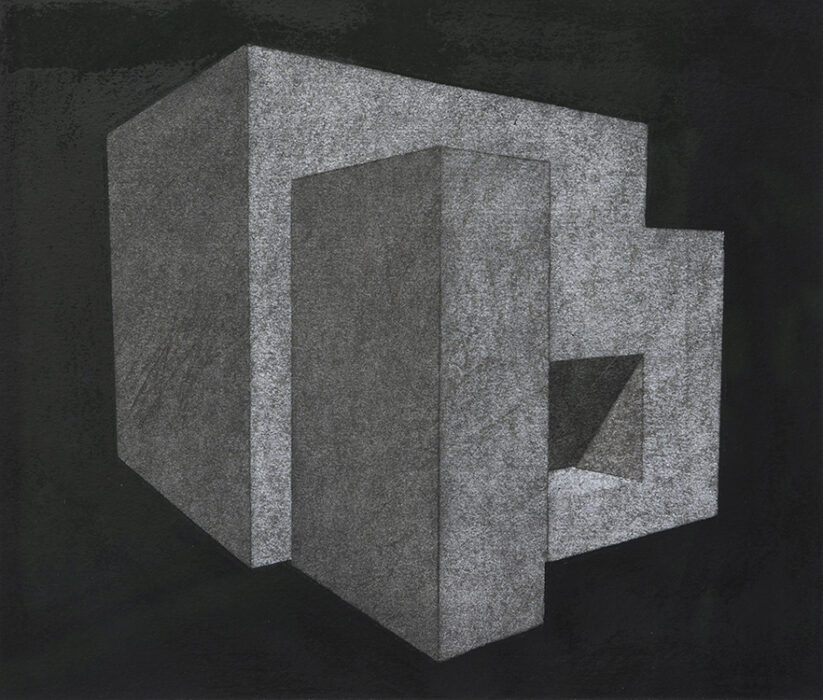The Geometry of Form (2023). Charcoal and graphite on paper, 29 x 34 cm.